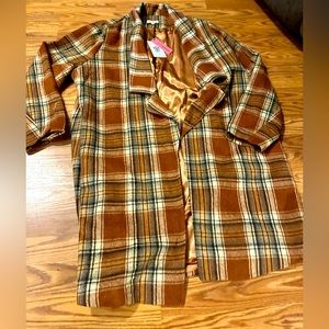 ANDREE BY UNIT Brown Plaid Trench Coat